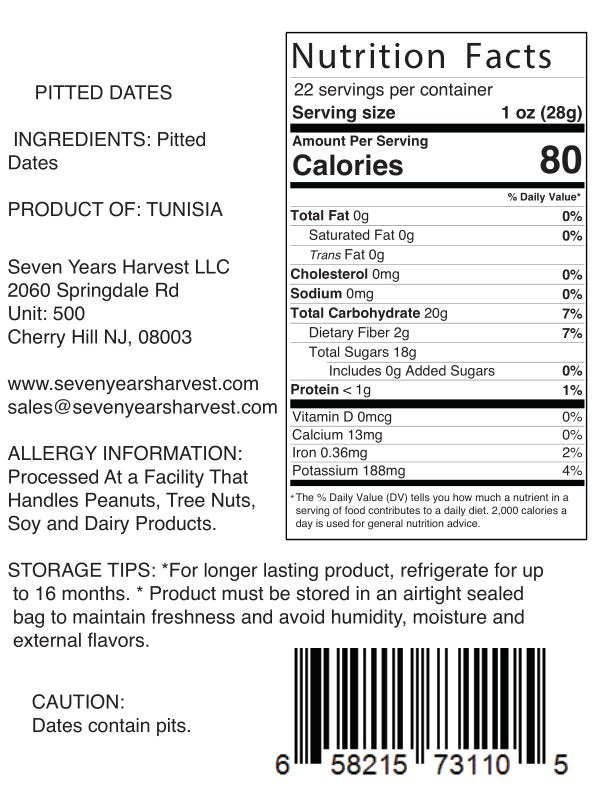 Seven Years Harvest Pitted Dates - 1 Lb (454 Gr)