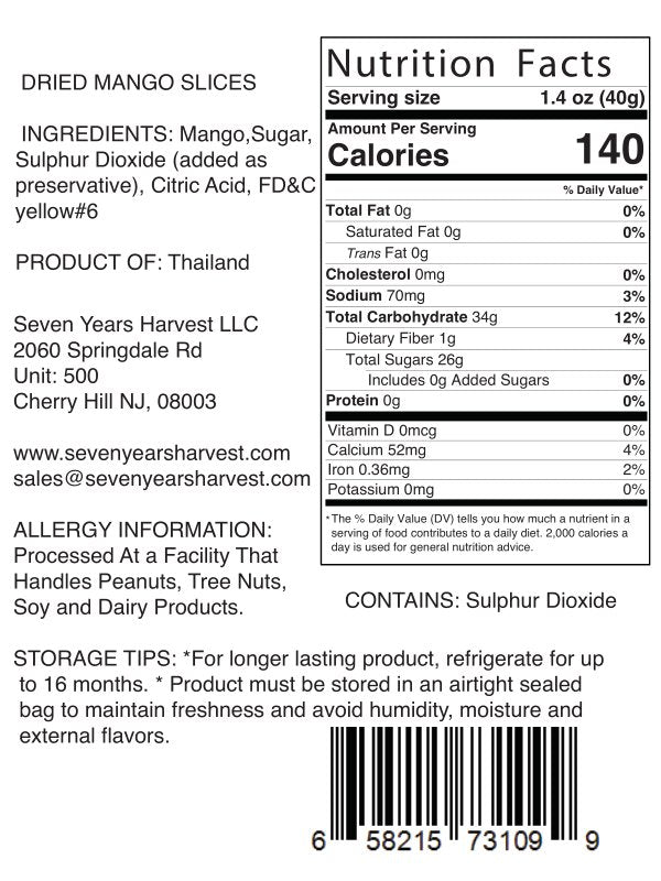 Seven Years Harvest  Dried Mango Slices - 1 Lb (454 Gr)