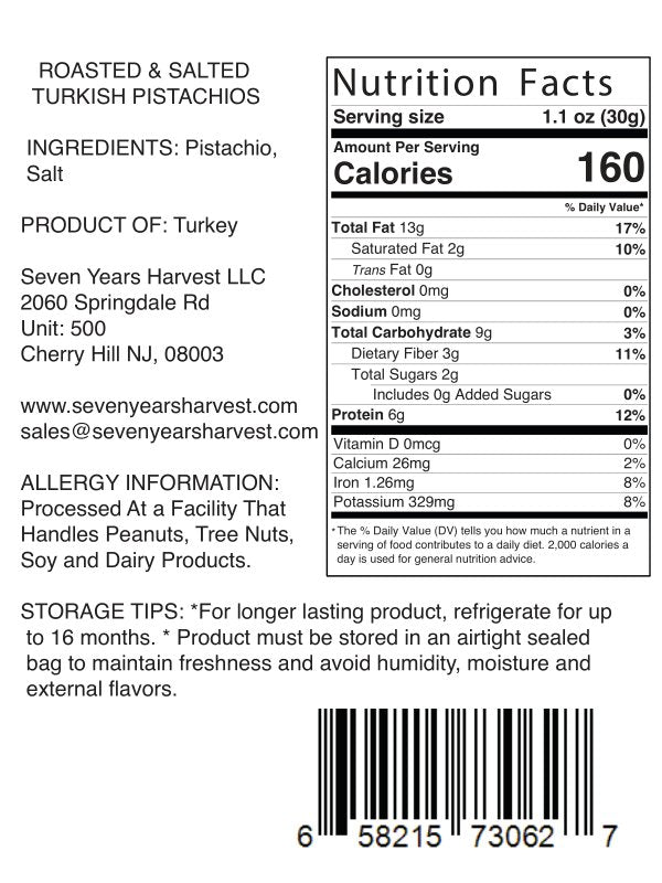SYH Turk Roasted Salted Pistachios 1 Lb (454 Gr)