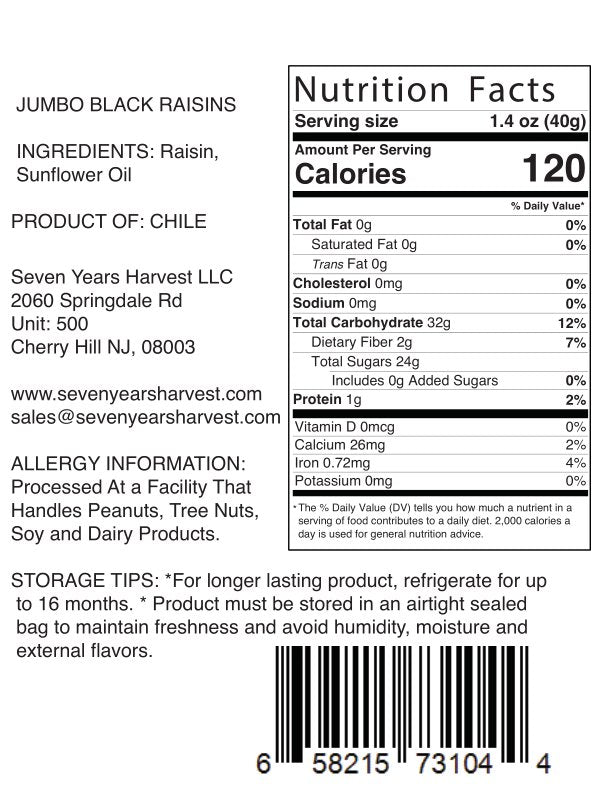 Seven Years Harvest Black Jumbo Raisins - 1 Lb (454 Gr)