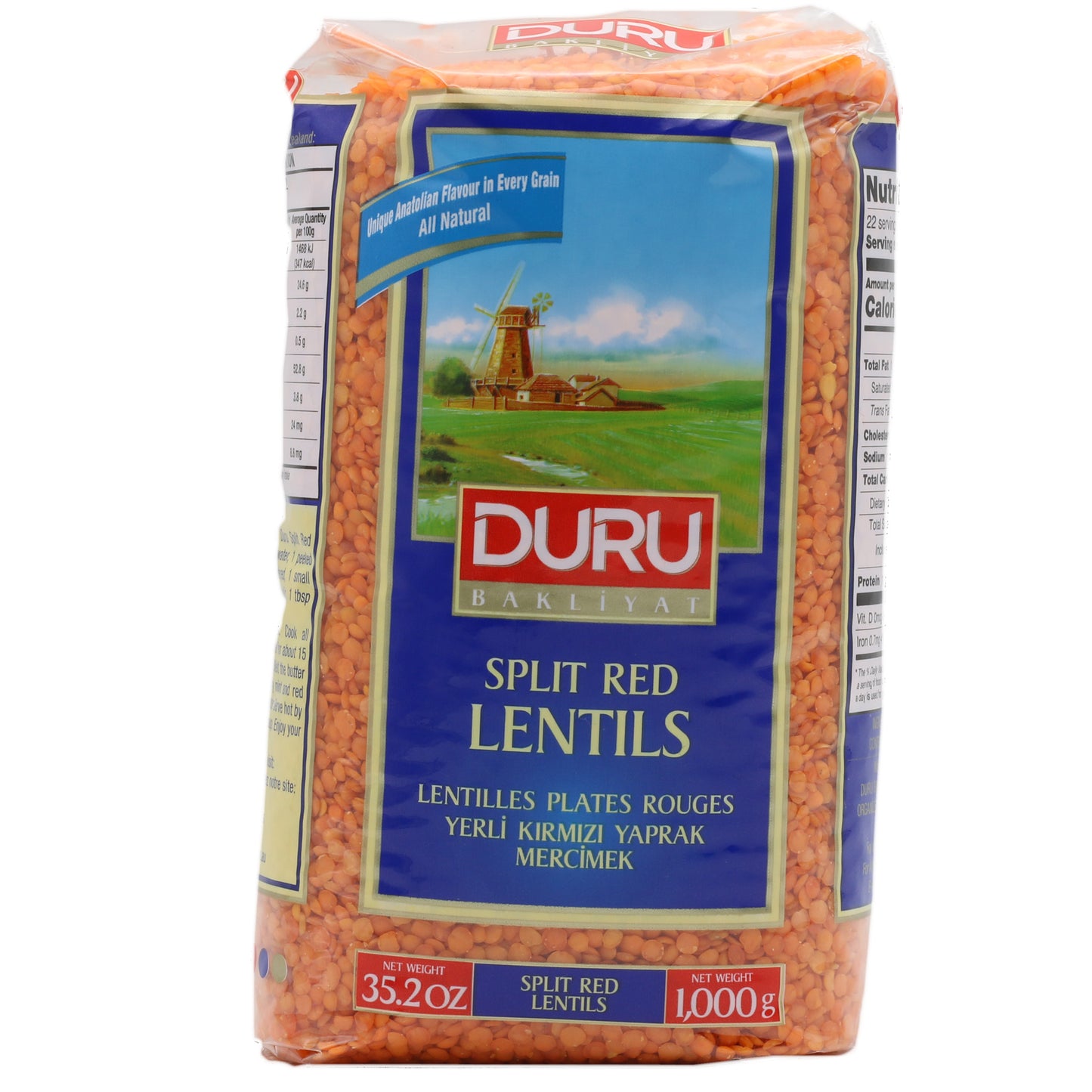 Duru Split Red Lentils 2.20 Lb (1000 Gr)