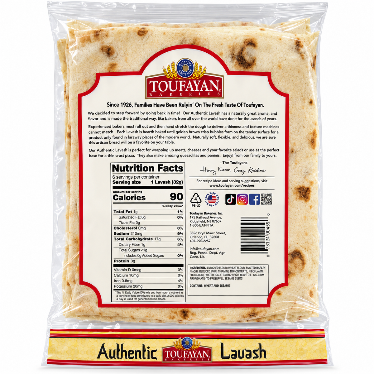 toufayan authentic lavash classic 6 thin flat breads lavas ekmegi 6.77 oz 192 g bag