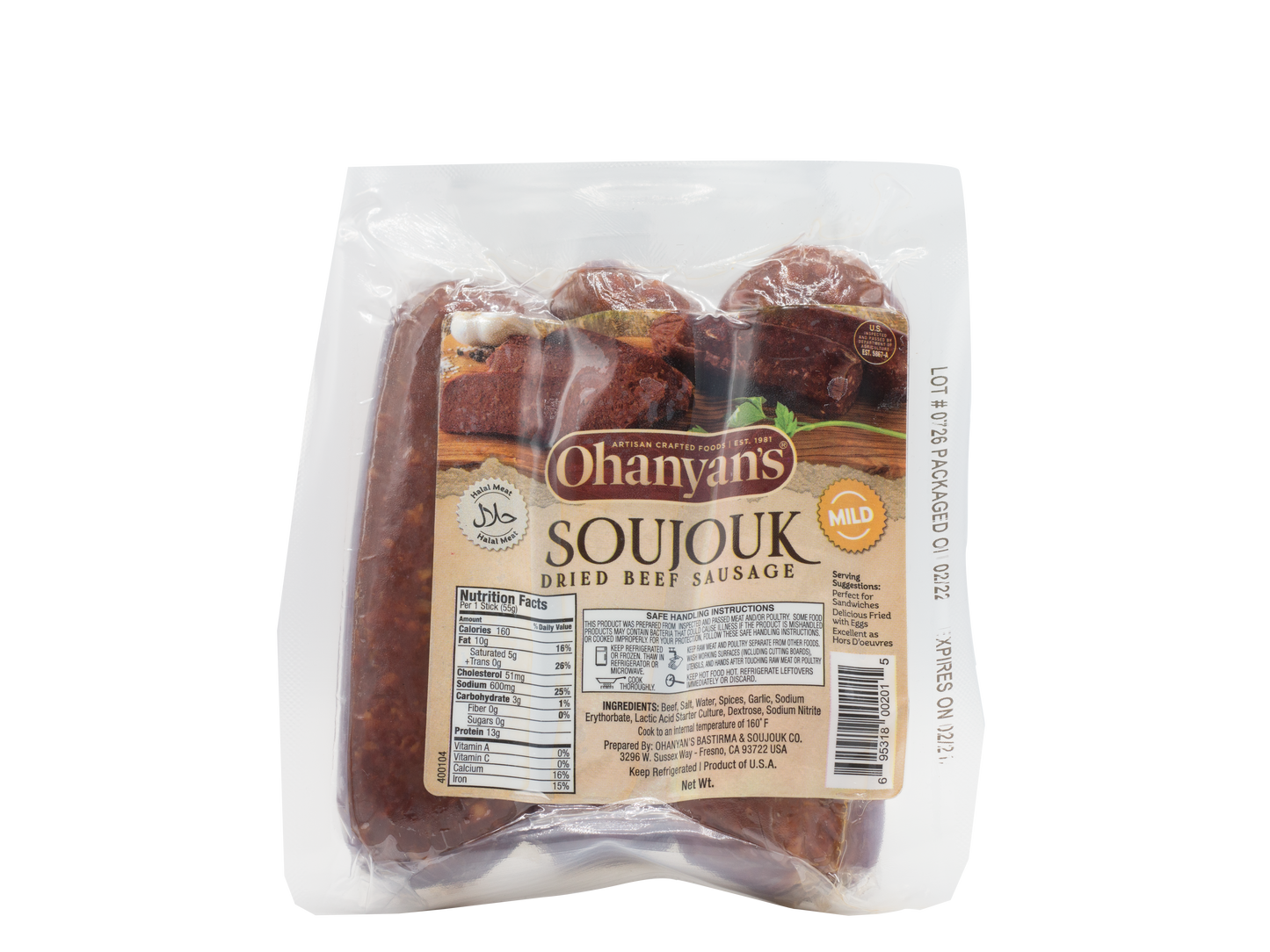 Ohanyans Soujouk Dried Beef Sausage Mild