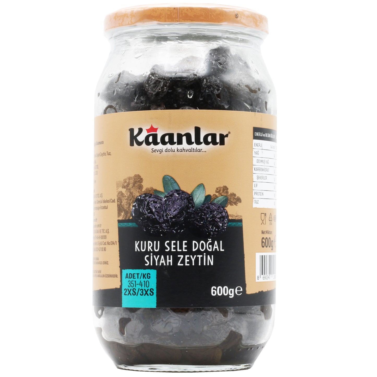 Kaanlar Black Olives 351-410 Kuru Sele 600 Gr