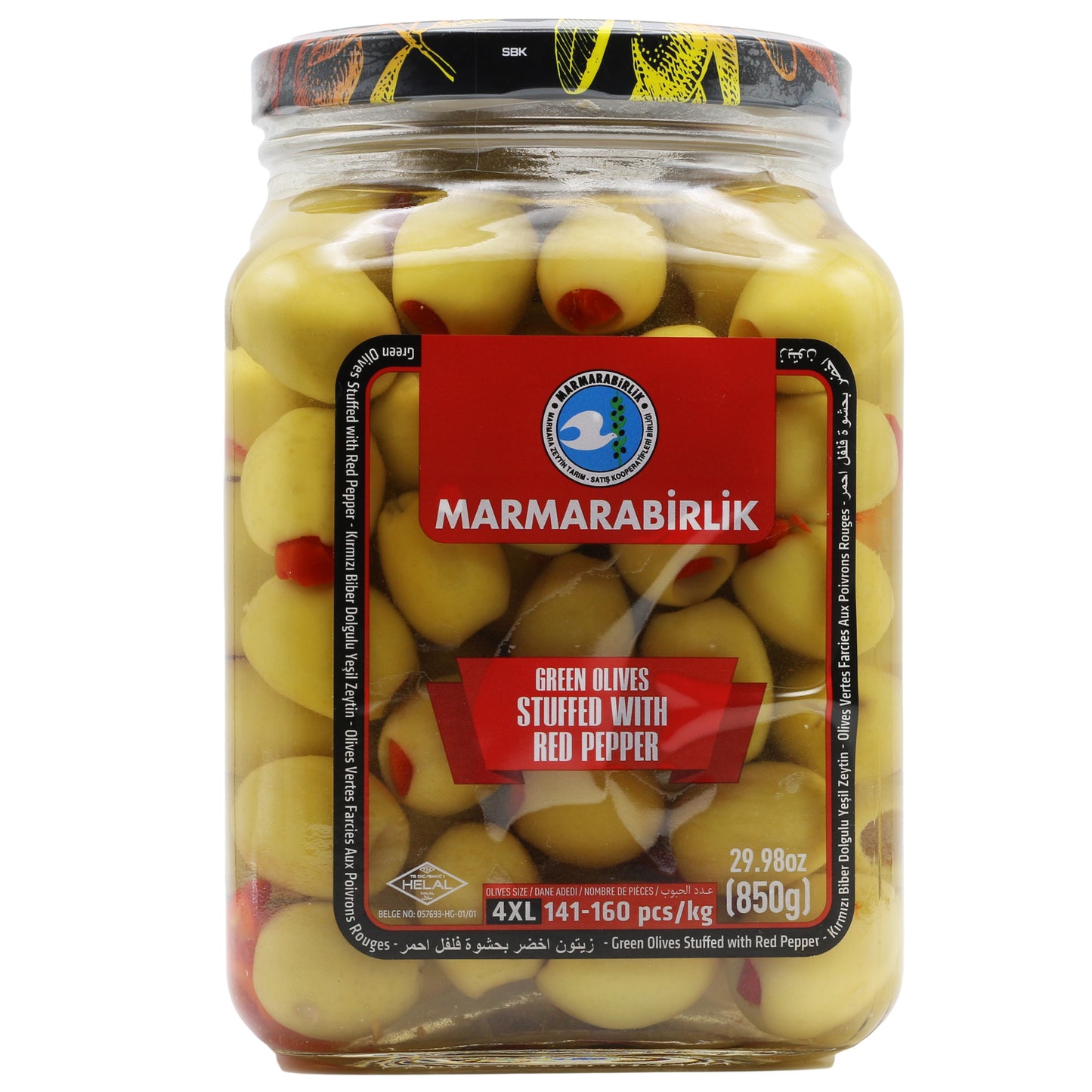 Marmarabirlik 4 XL Green Olives With Peppers 30 Oz (850 Gr)