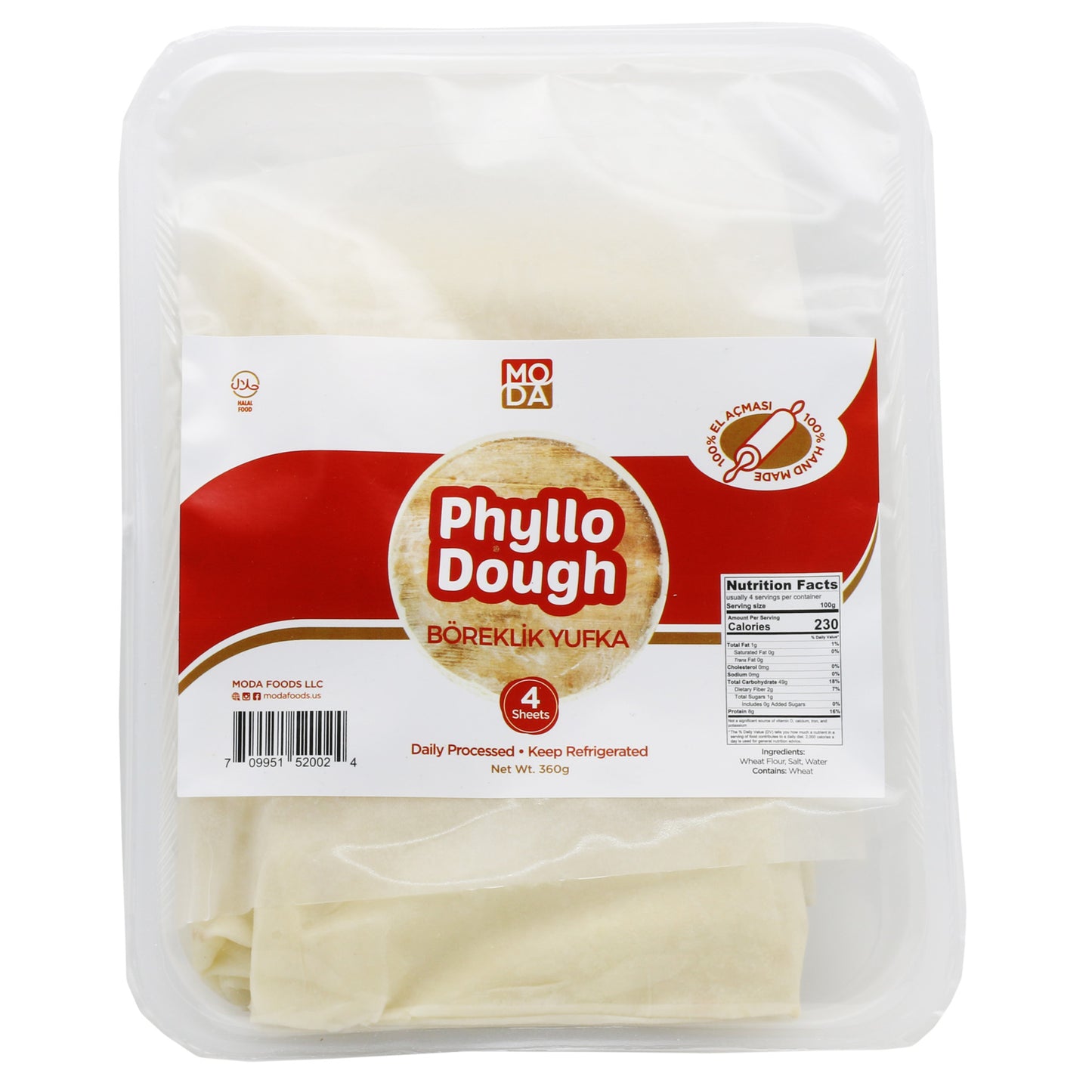 Moda Phyllo Dough Boreklik Yufka 4 Pcs 12.69 Oz (360 Gr)