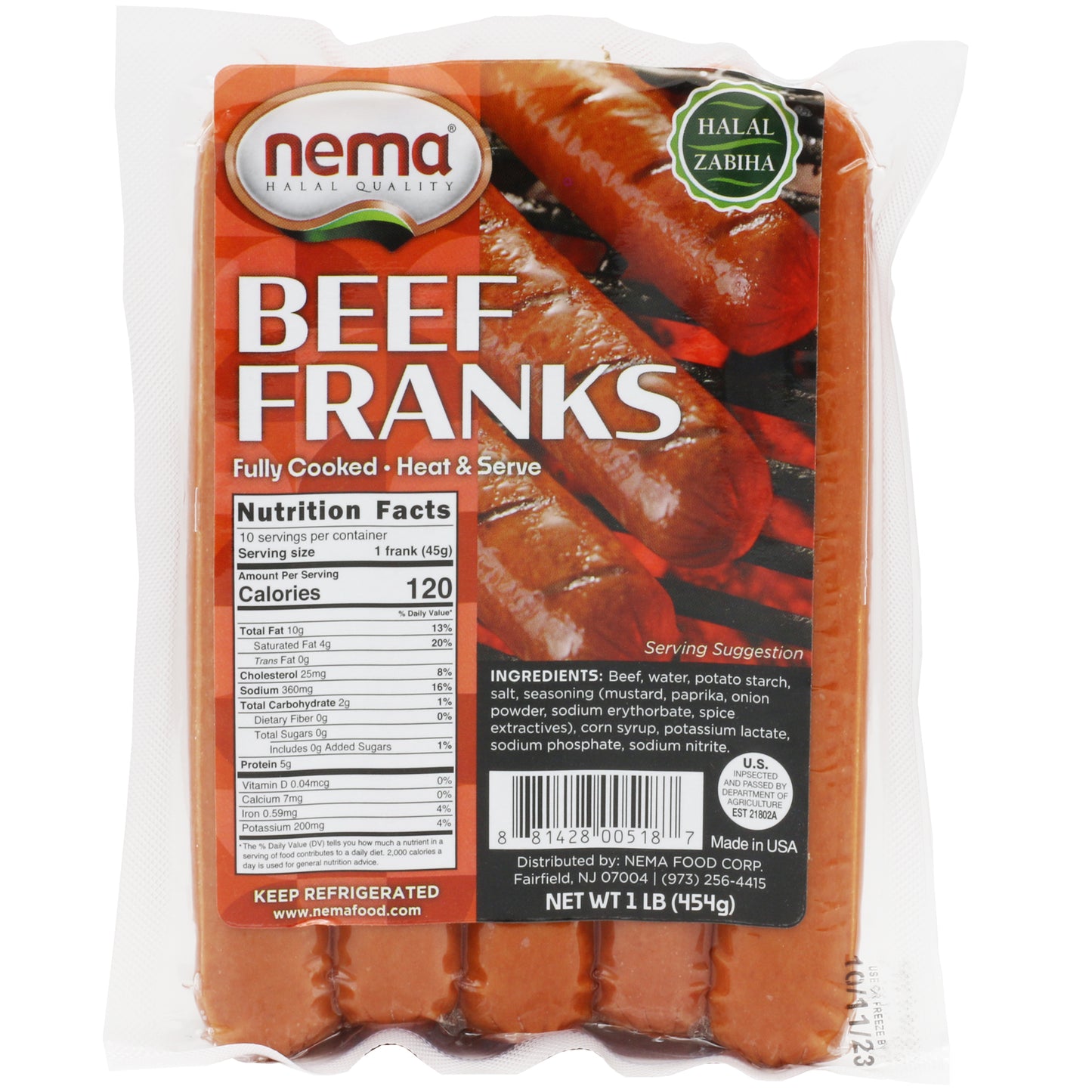 Nema Beef Franks 1 Lb (454 Gr) Fully Cooked
