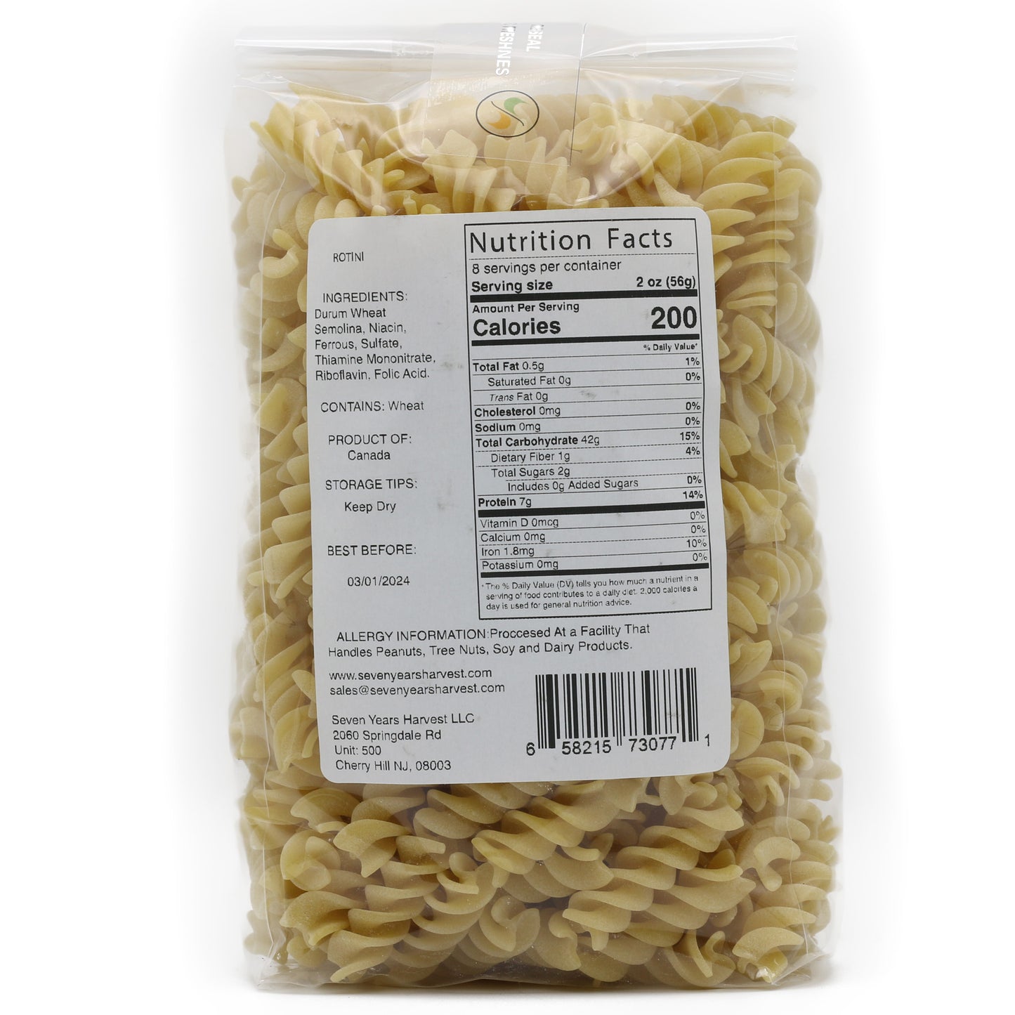 Seven Years Harvest Rotini 1 Lb (454 Gr)