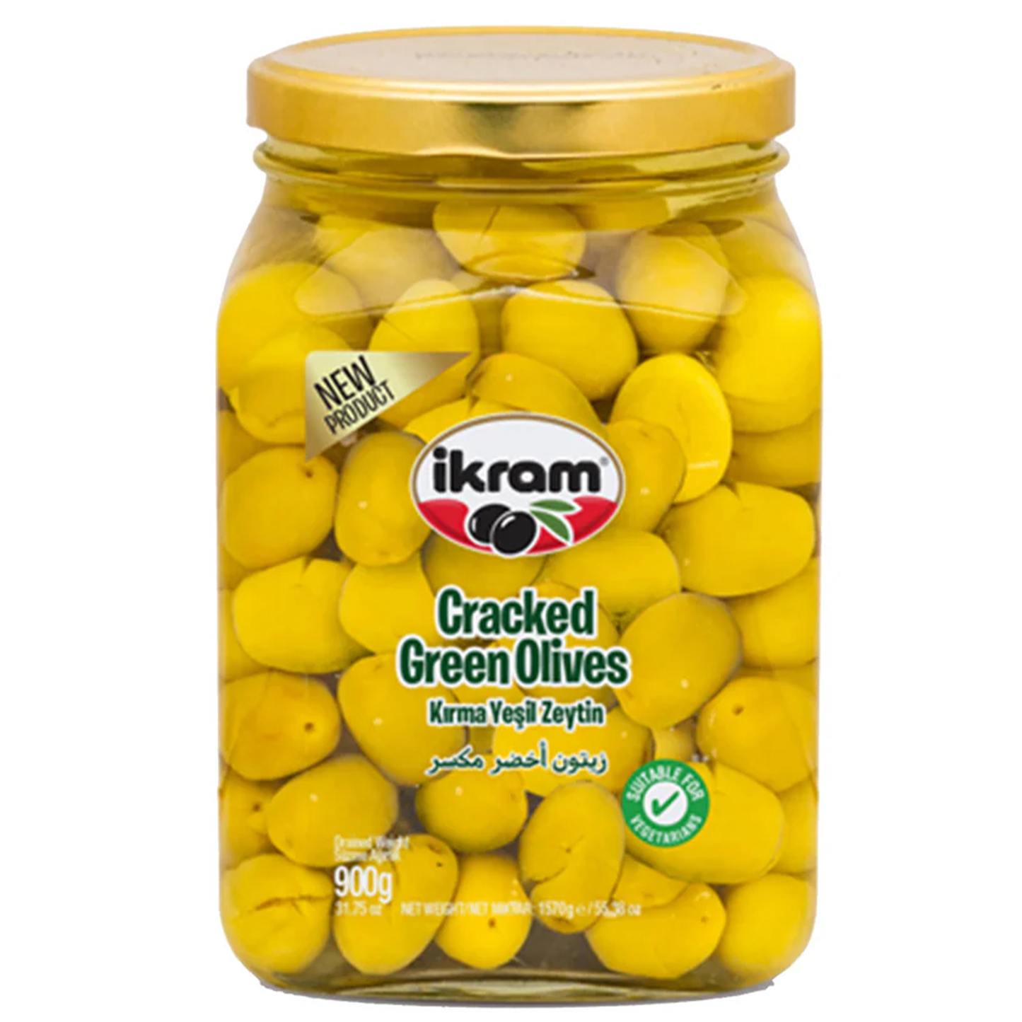 Ikram Green Olives Cracked Jar 900