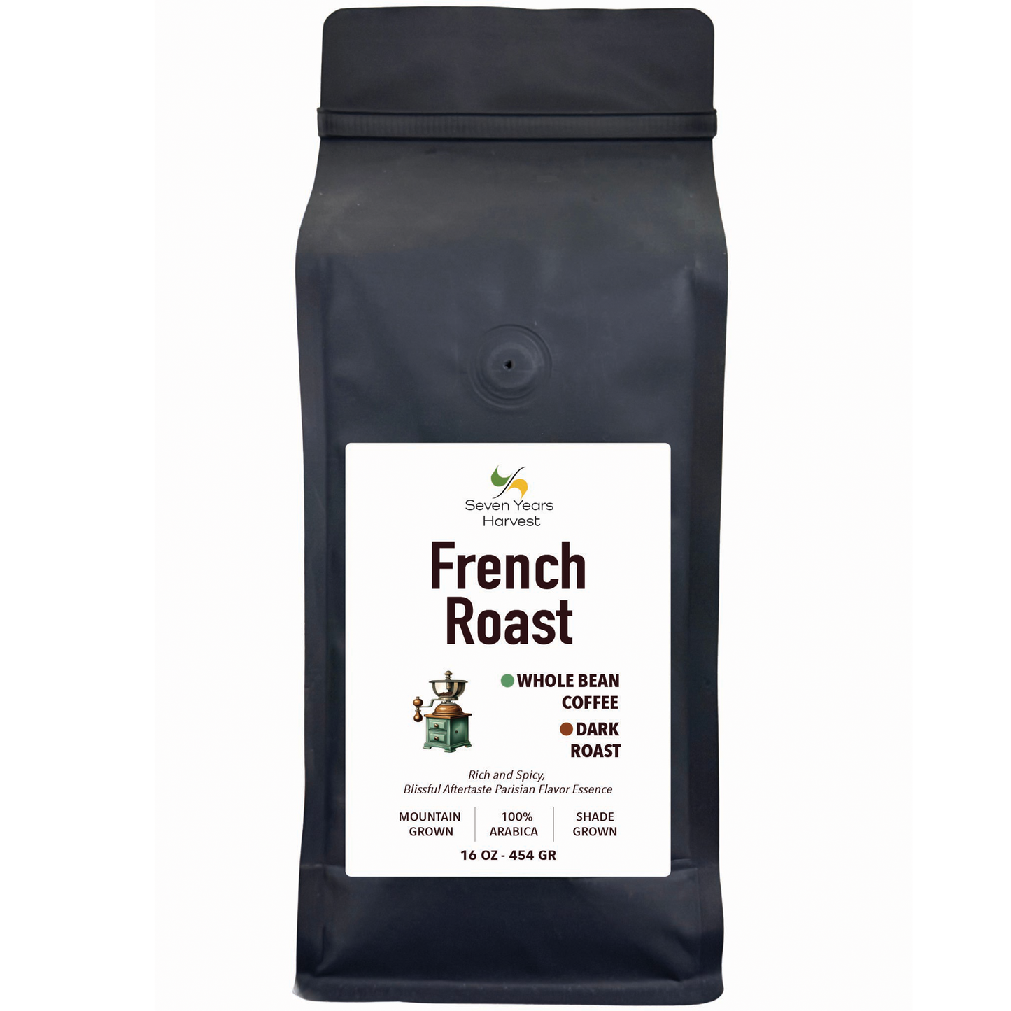 Seven Years Harvest French Roast Whole Blend 16 oz (454 Gr)