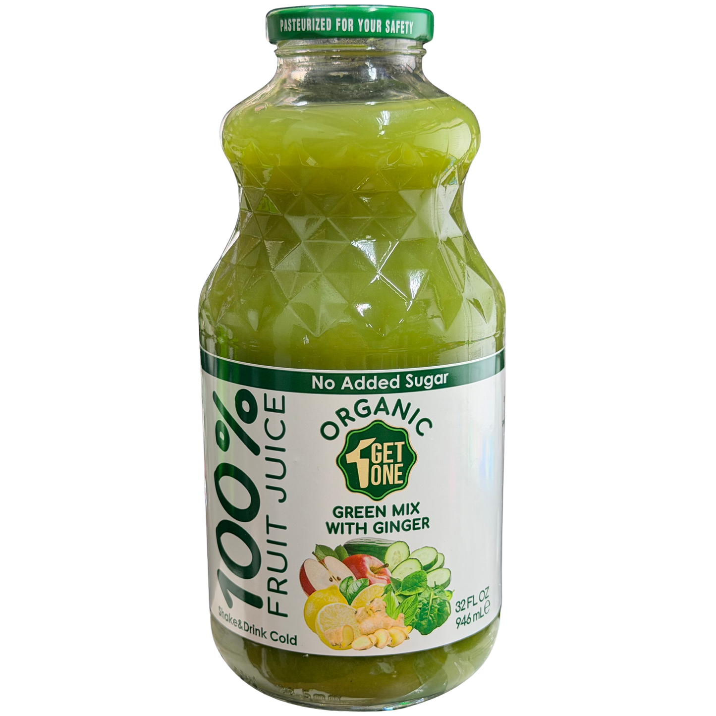 Getone 100% Fruit Juice Green Mix w Ginger 32 oz(946 ml)