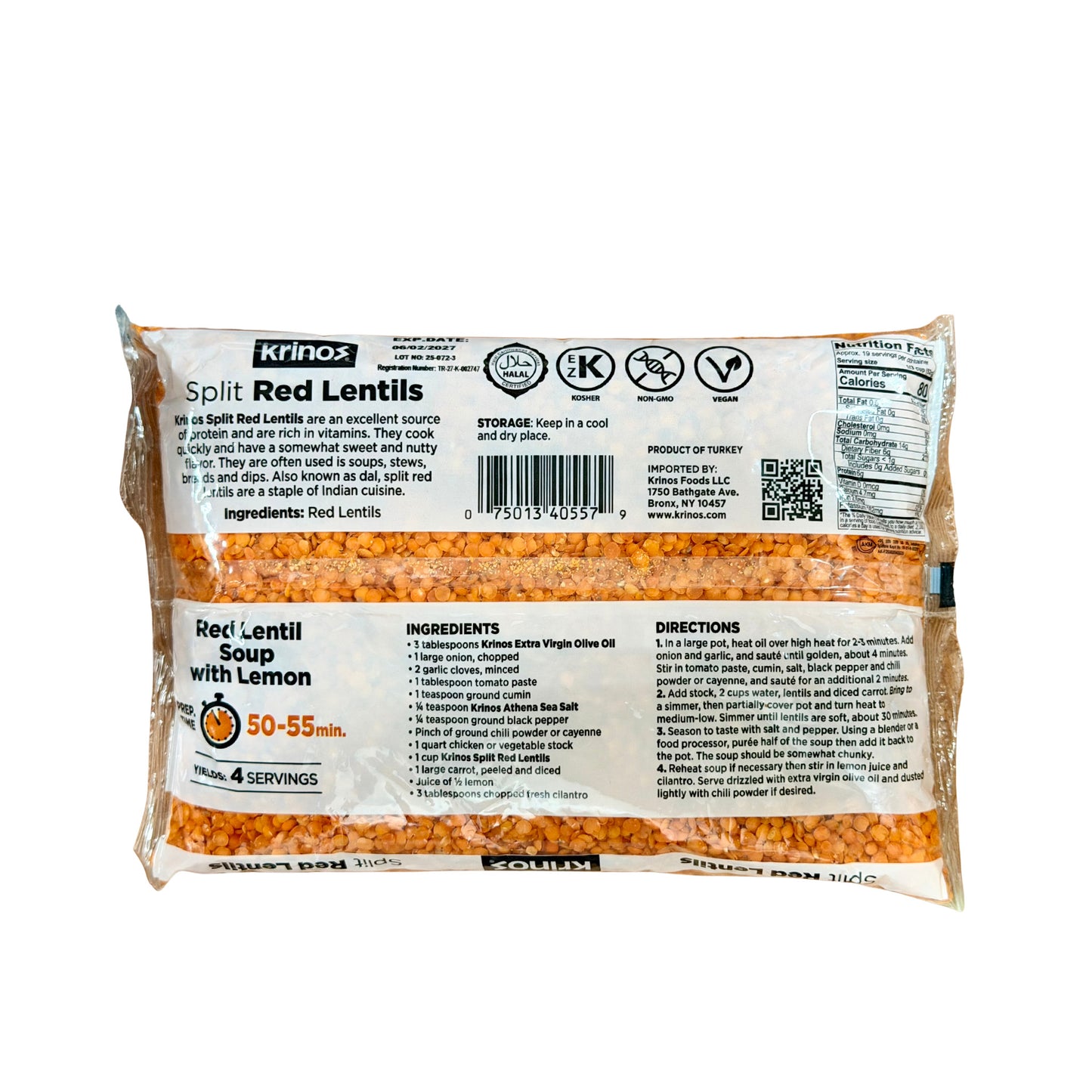 Krinos Red Lentil 2.2 lb(1 kg)