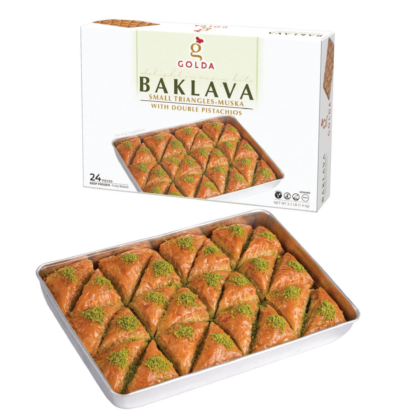 Golda Baklava Small Triangles- Muska Double Pistachios 3.1 lbs