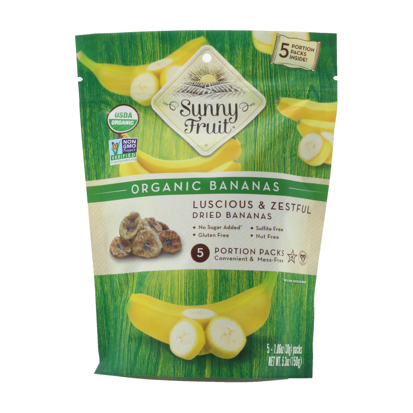 !Sunny Fruit Sliced Dry bananas 5.3 Oz 150 Gr (5 Packs 30 Gr Each)