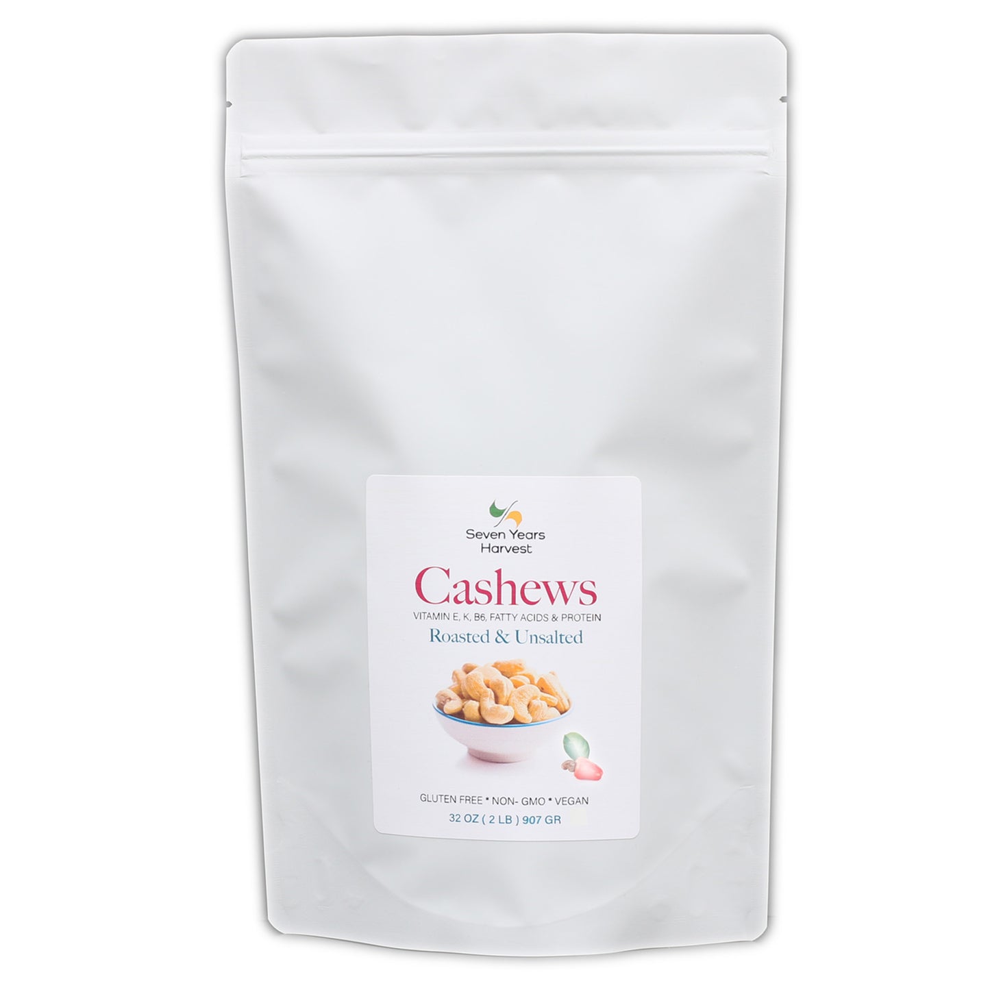 !Seven Years Harvest Roasted Unsalted Cashews 2 Lb (907 Gr)