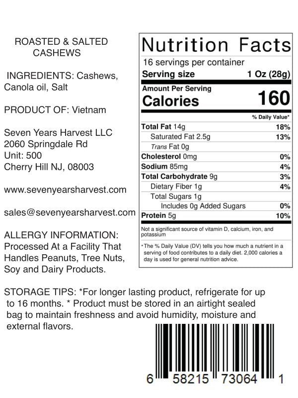 !SYH Roasted Salted Cashews 1 Lb (454 Gr )