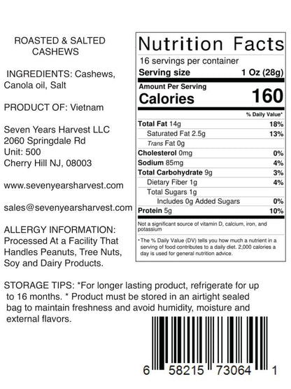 !SYH Roasted Salted Cashews 1 Lb (454 Gr )