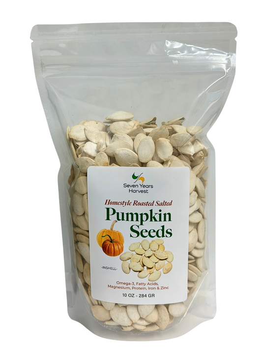 Seven Years Harvest Chinese Snow White Pumpkin Seeds | Roasted & Salted, In-Shell – 10 oz