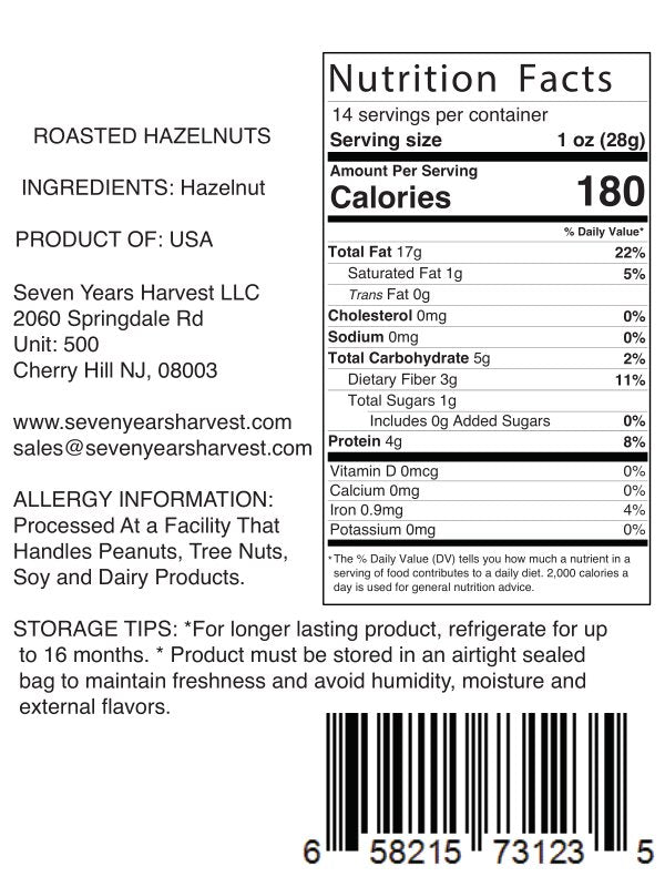 SYH Roasted Unsalted Hazelnuts 14 Oz (397 Gr)