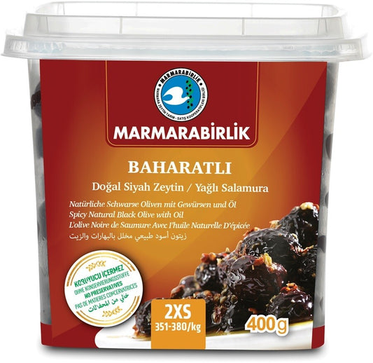 Marmarabirlik Gemlik Black Olives Spiced 2xS 14.10 Oz (400 Gr)