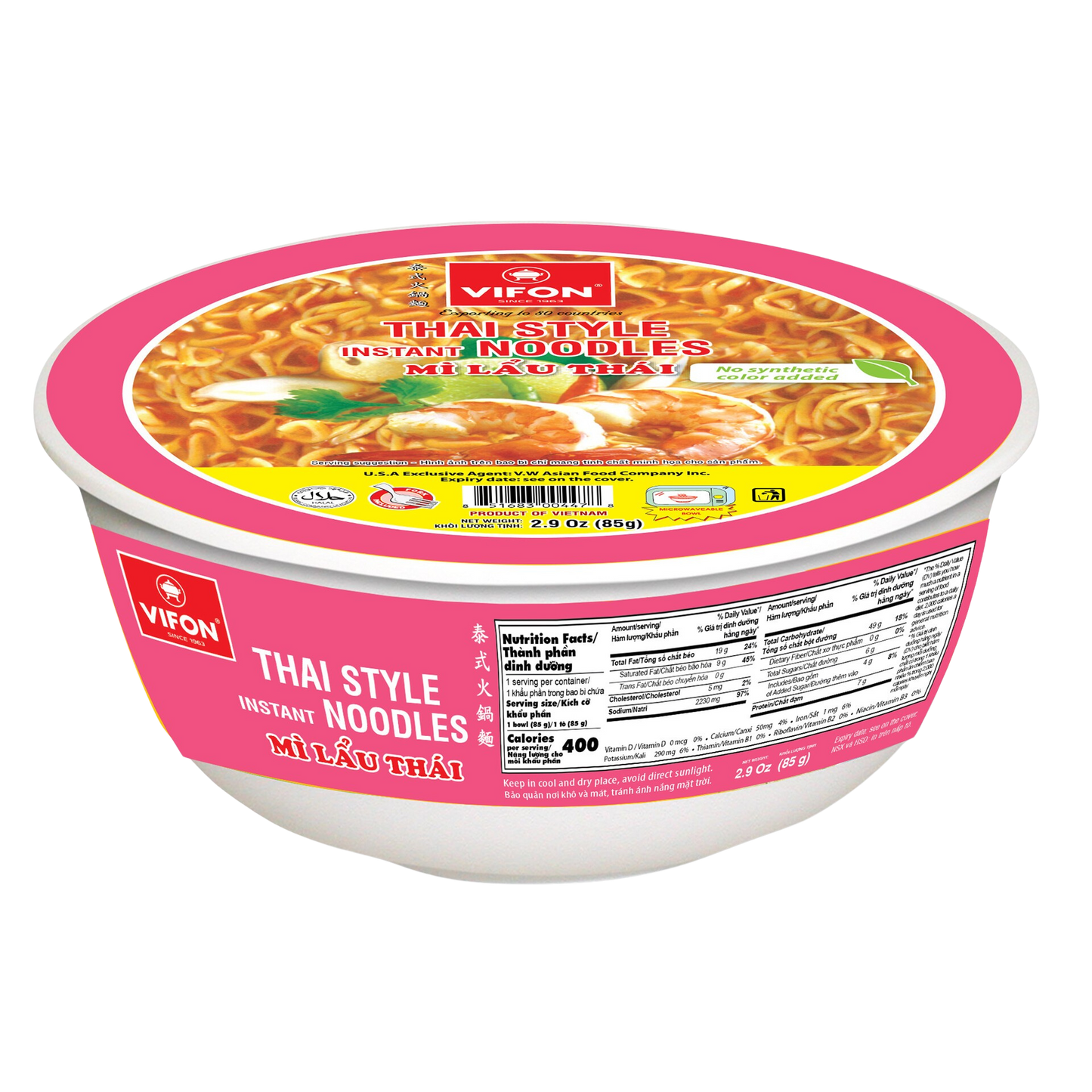 Vifon Thai Style Instant Noodles Bowl, 2.9 oz