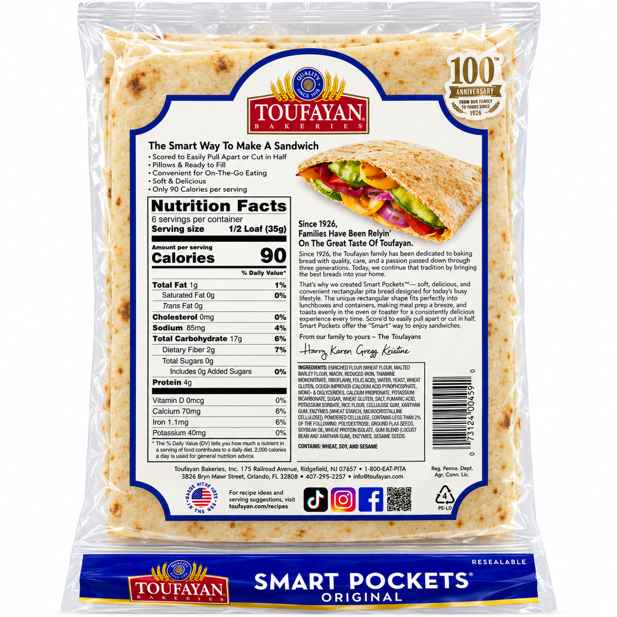 toufayan smart pockets original soft style pita bread pita ekmegi 7.4 oz 210 g bag