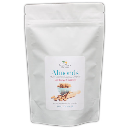 !Seven Years Harvest Roasted Unsalted Almonds 1 Lb (454 Gr)