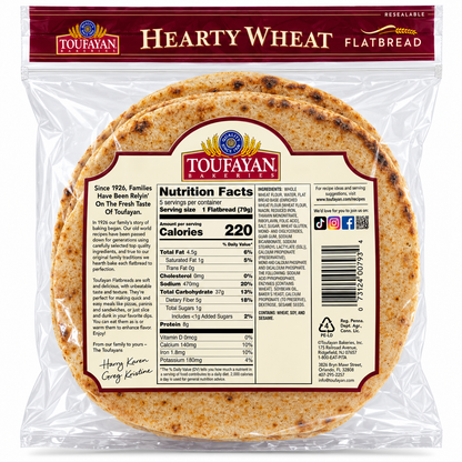 Toufayan | Hearty Wheat Flatbread, Hearth Baked, 5 Count | 14 oz (397 g)