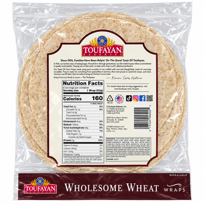 Toufayan | Wholesome Wheat Wraps, Seed Oil Free, 6 Count | 11 oz (312 g)