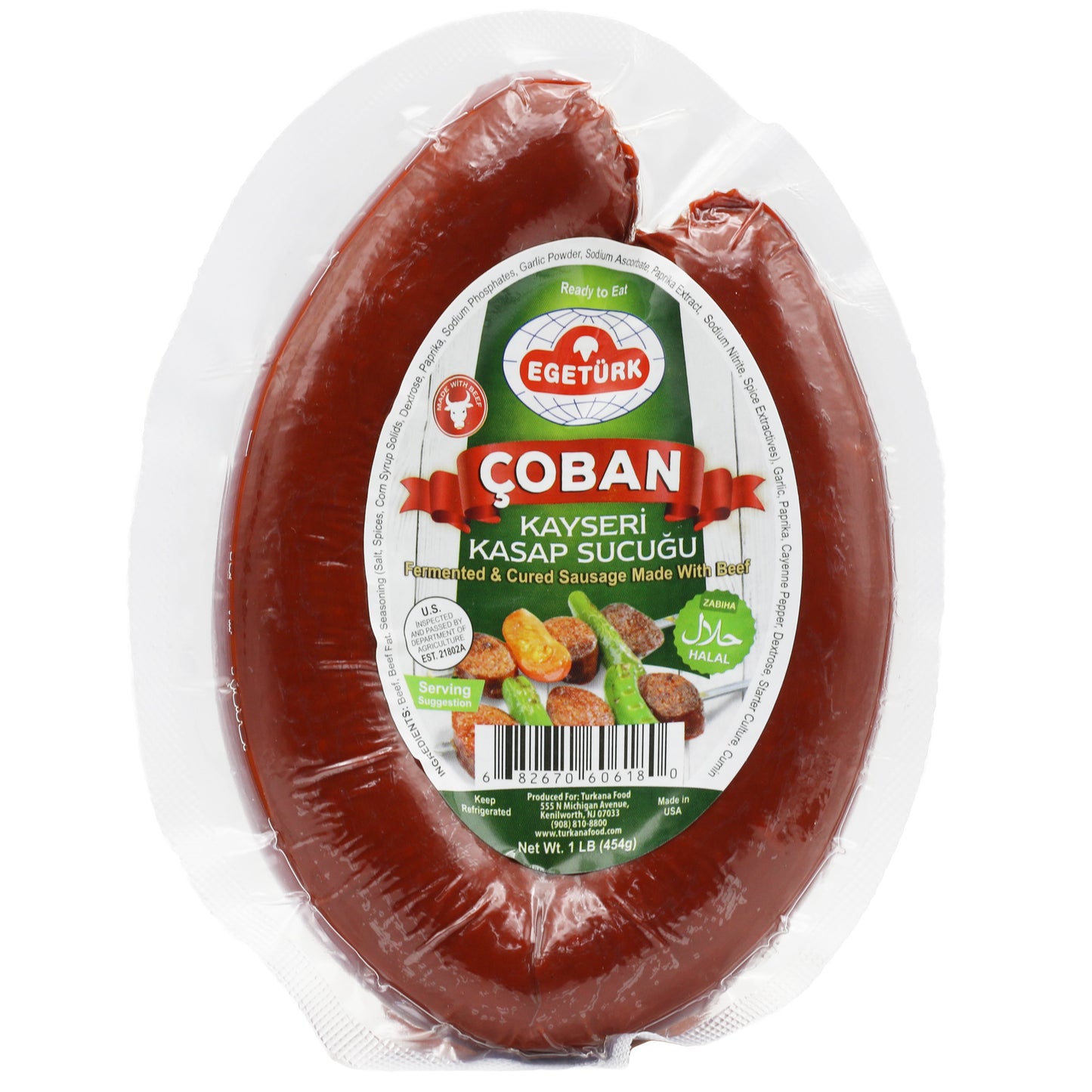 Egeturk Coban Kayseri Kasap Sucuk 1 Lb (454 Gr)