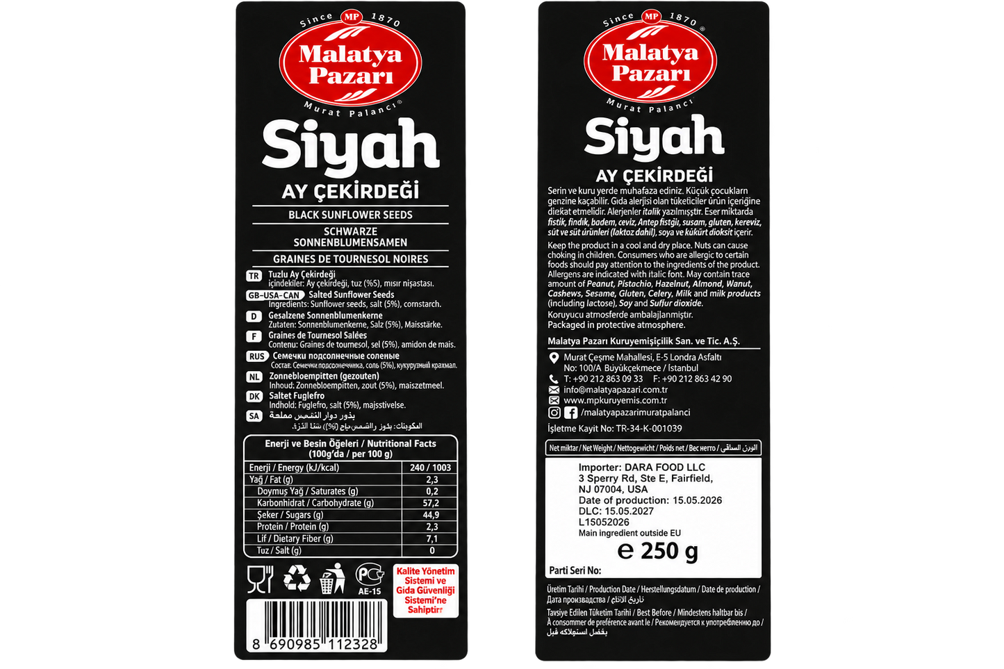 Malatya Pazari Sunflower Seeds W Salt 250 g