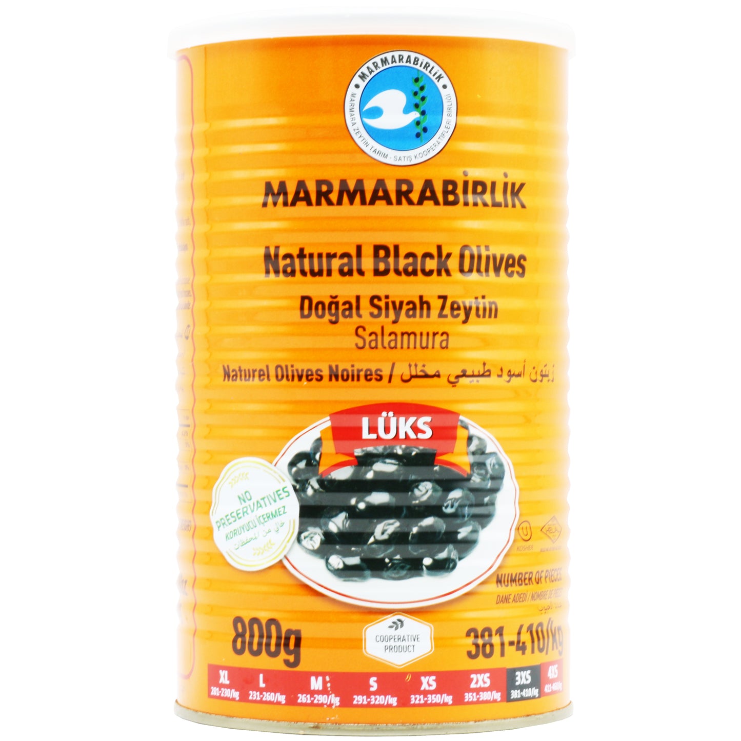 Marmarabirlik Natural Black Olives 3XS 800 Gr