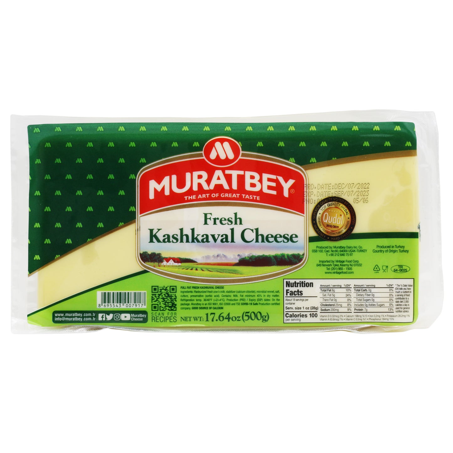 Muratbey Kashkaval Cheese 17.6 Oz (500 Gr )