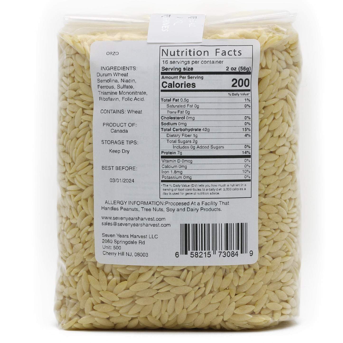 Seven Years Harvest Orzo 2 Lb (907 Gr)