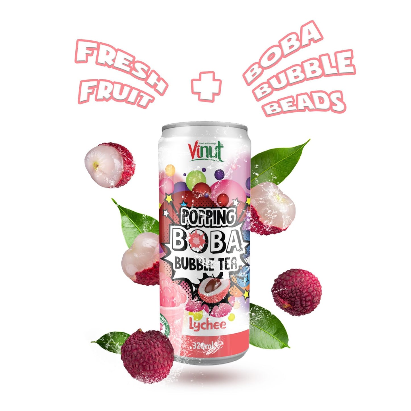Vinut Popping Boba Bubble Tea Lychee 320 ml