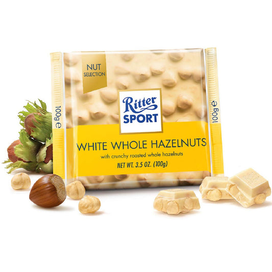 !Ritter sport White Chocolates With Whole Hazelnuts 3.5 Oz (99 Gr)