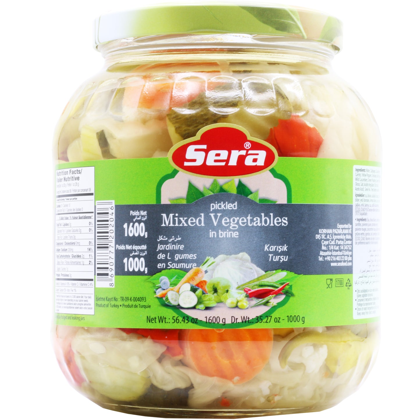 Sera Pickled Mixed Vegetables In Brine 1600 Gr (1000 Gr Drained)