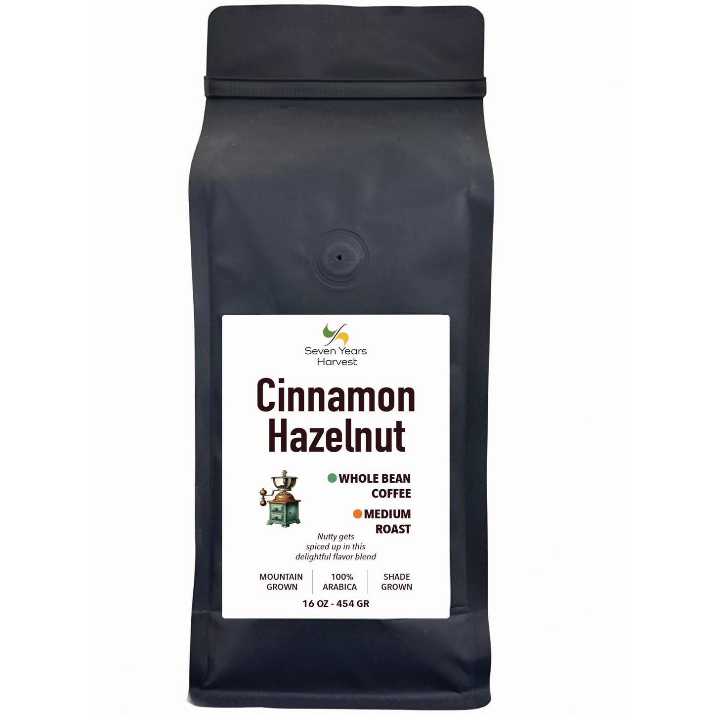 Seven Years Harvest Cinnamon Hazelnut Whole Been Coffee 16 oz(454 Gr)