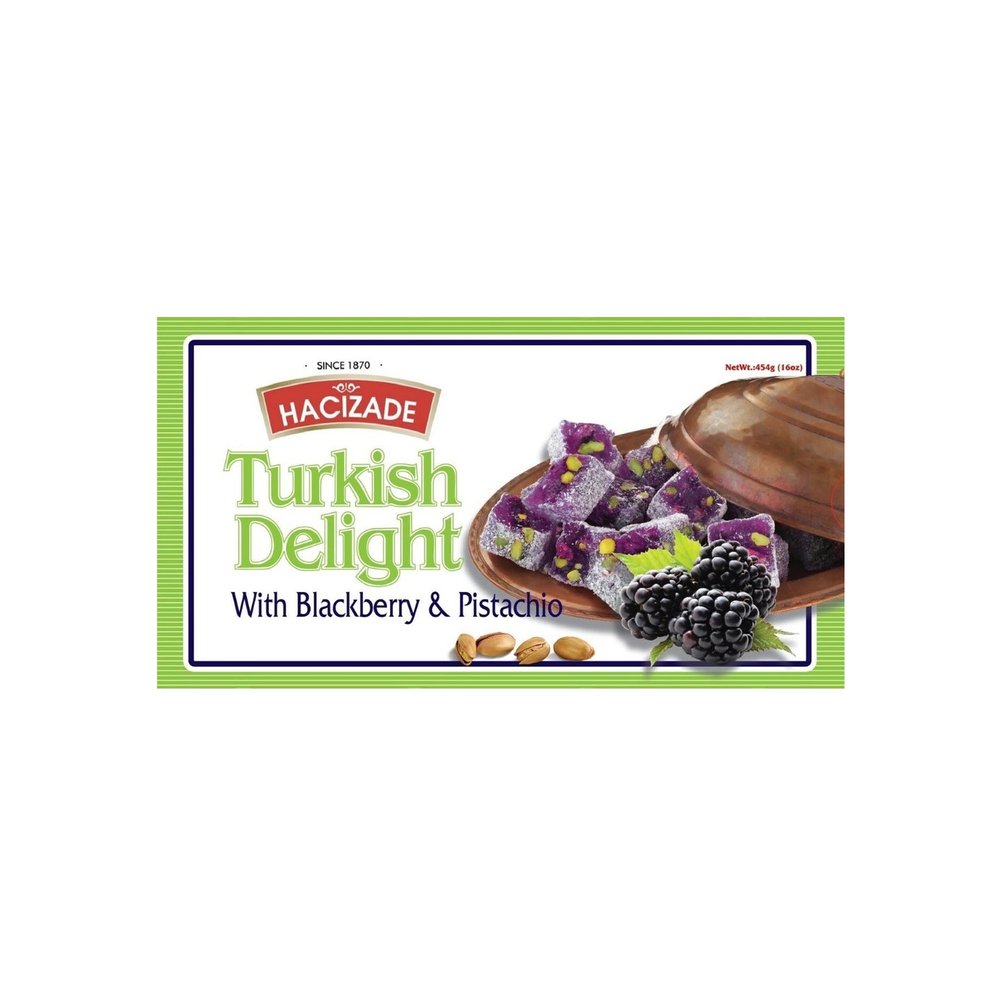 Hacizade Turkish Delight w Pistachio & Blackberry 454 Gr