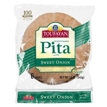 Toufayan | Sweet Onion Pita Bread, Hearth Baked, 6 Loaves | 12 oz (340 g)