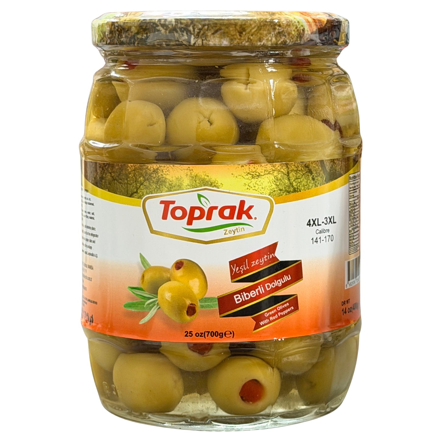 Toprak Green Olives Stuffed w Pepper  14.1 oz (400 g)