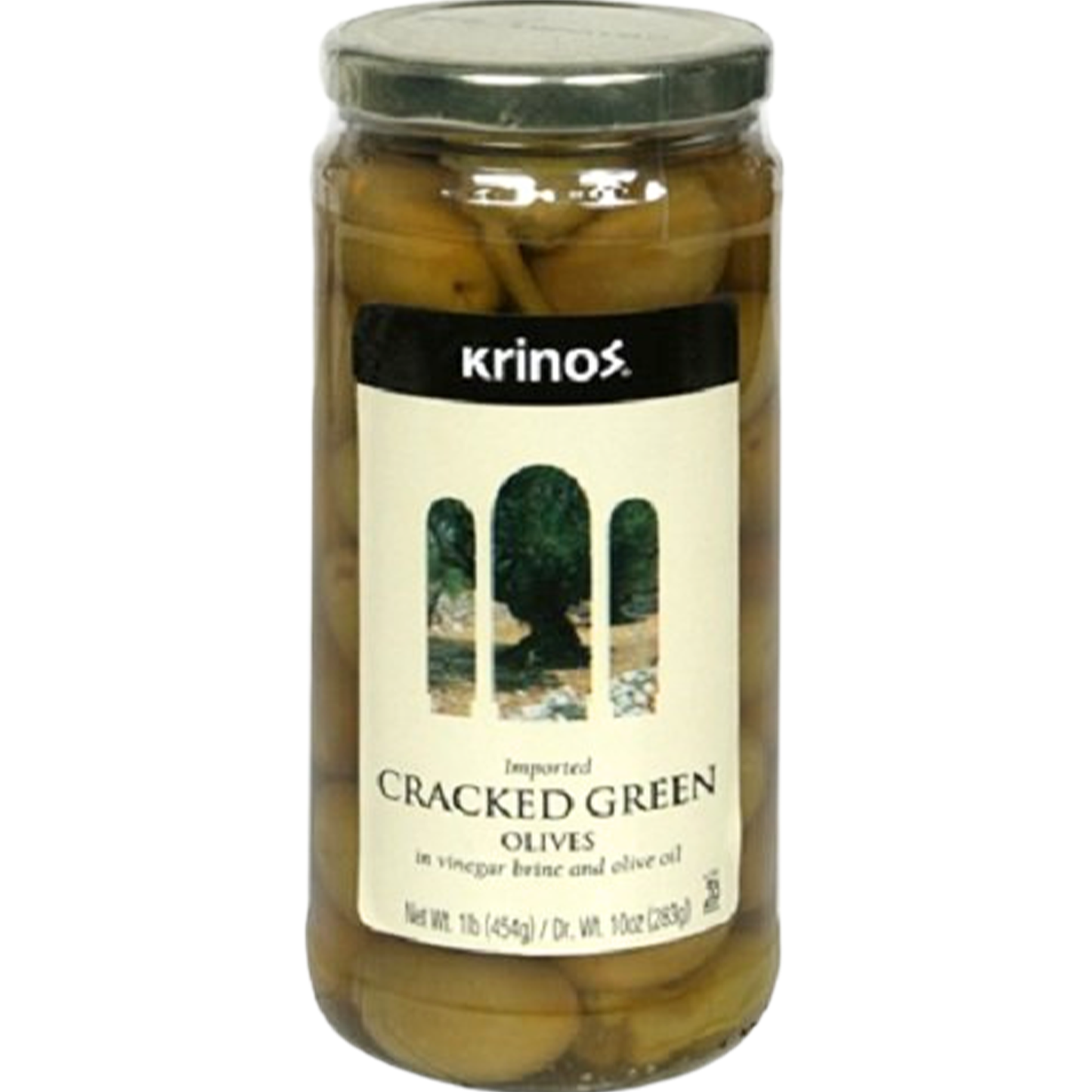 Krinos Cracked green Olives 16 oz