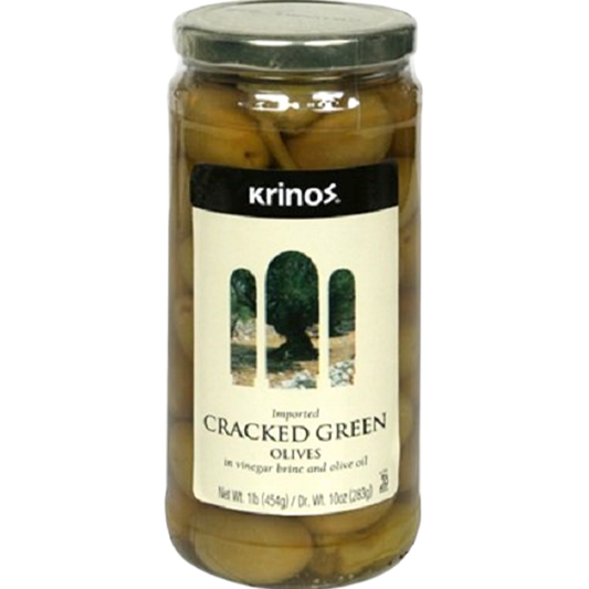 Krinos Cracked green Olives 16 oz