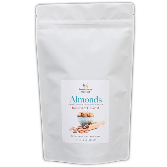 !Seven Years Harvest Roasted Unsalted Almonds 2 Lb (907 Gr)