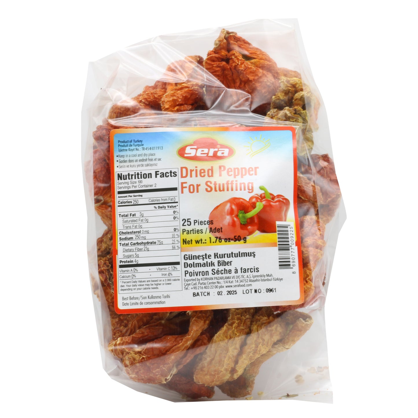 Sera Dried Red Peppers For Stuffing 25 Pcs (50)