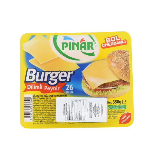 Pinar Burger Sliced Cheddar Cheese 350 Gr