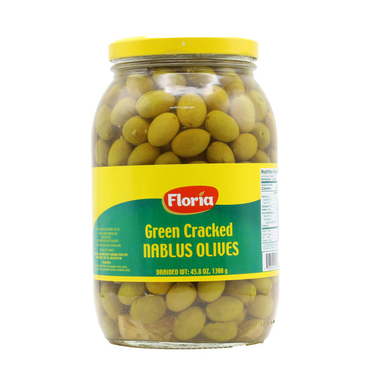 Floria Cracked Green Nablus Olives 45.8 Oz (1300 Gr)