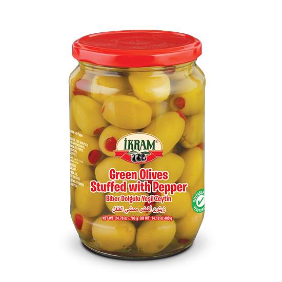 Ikram Stuffed Green Olives With Pepper 24.69 Oz (700 Gr)