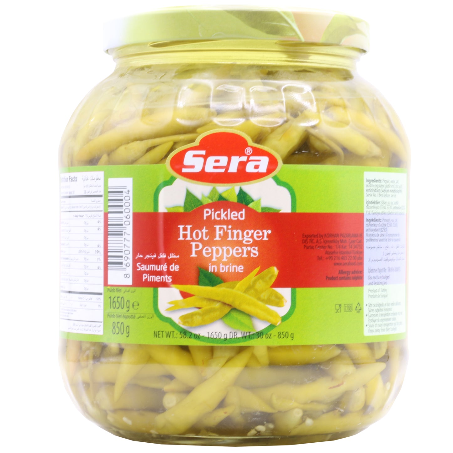 Sera Pickled Hot Finger Peppers 1650 Gr (850 Gr Drained)